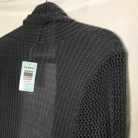Torrid Womens Gray Open Knit Waterfall Open Front Duster Cardigan Size 2 2X Goth - Picture 10 of 15